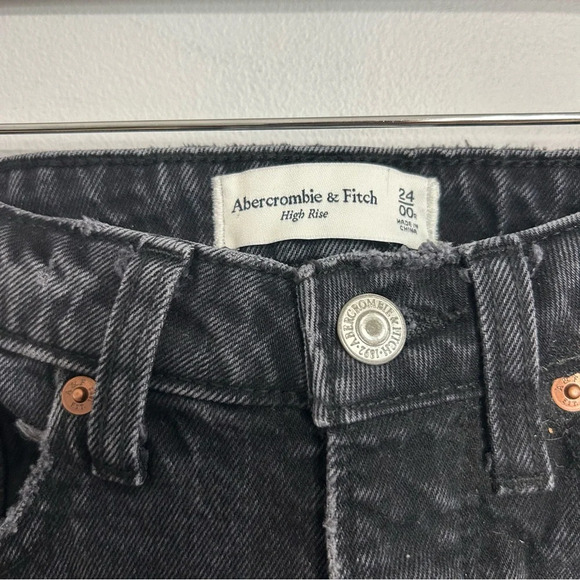 Abercrombie & Fitch High Rise Distressed Black Straight Leg Jeans Women’s 00/24” - Picture 6 of 9